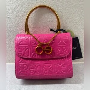 NWT Cloe Mexico Pink Small Handbag with Gold Accents Clutch/Crossbody